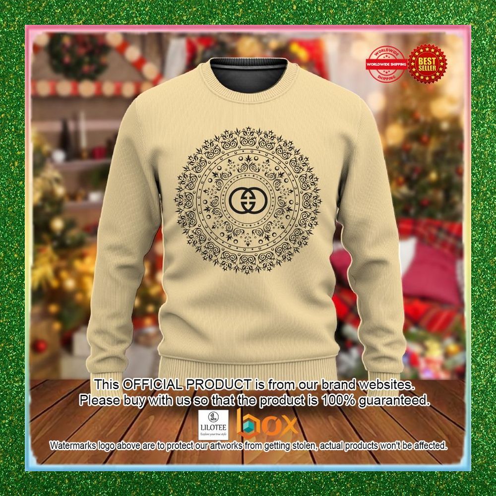BEST Gucci Circle pattern Yellow Christmas Sweater 1