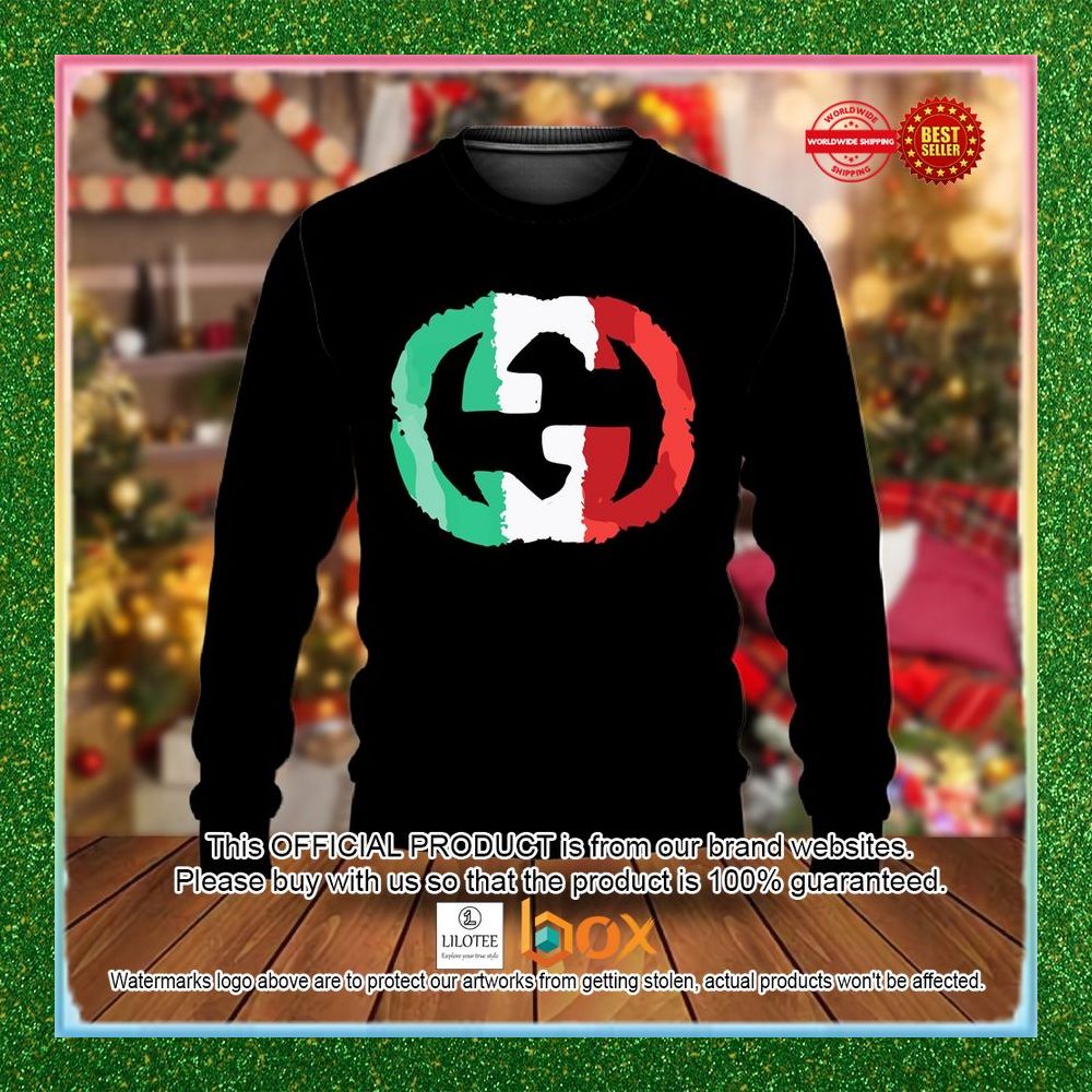 BEST Gucci Color Logo Black Christmas Sweater 1