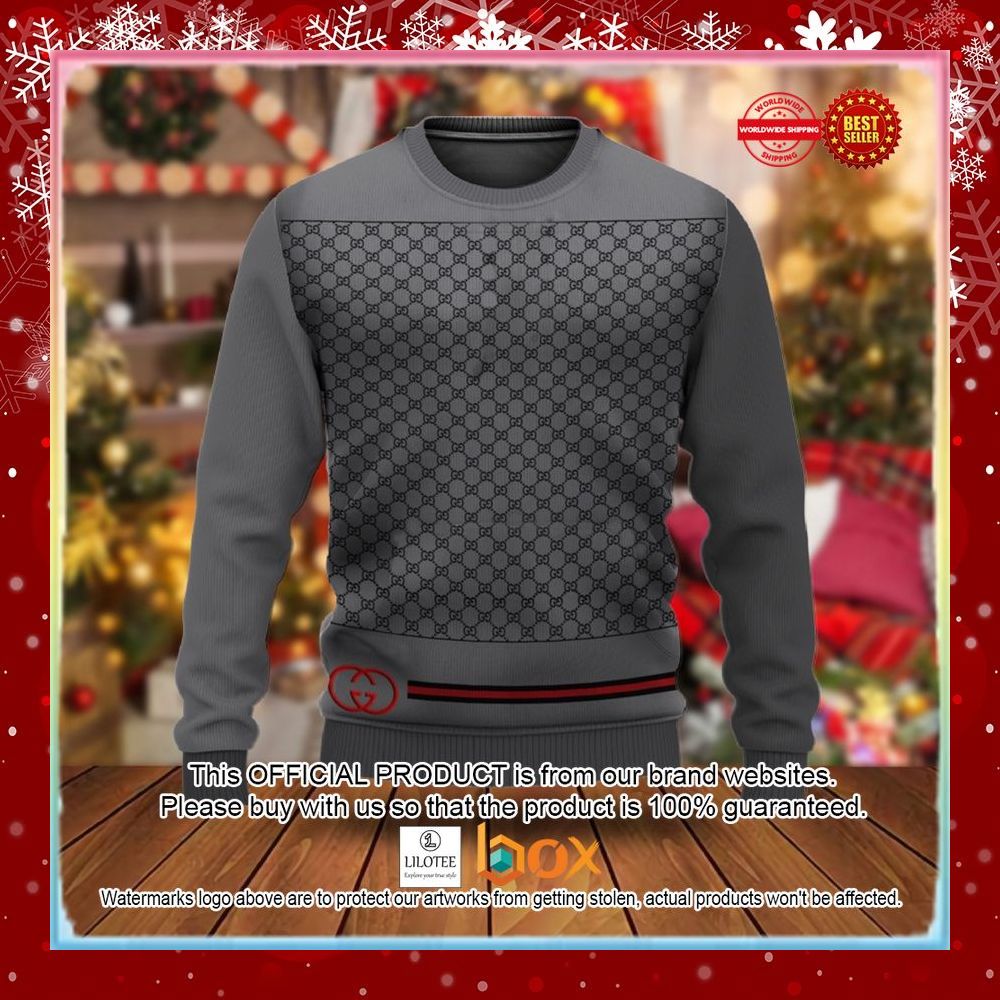 BEST Gucci Dark Grey Christmas Sweater 3