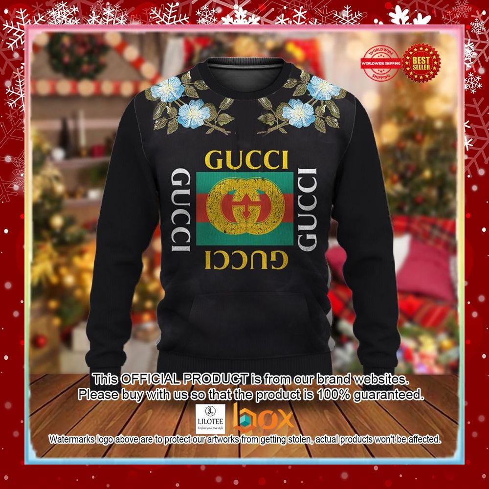 BEST Gucci Floral Black Christmas Sweater 3
