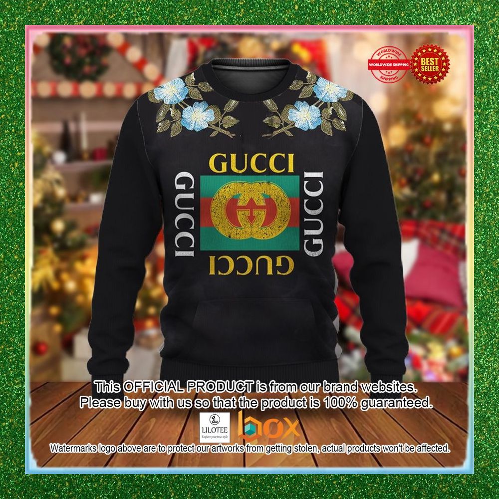 BEST Gucci Floral Black Christmas Sweater 1