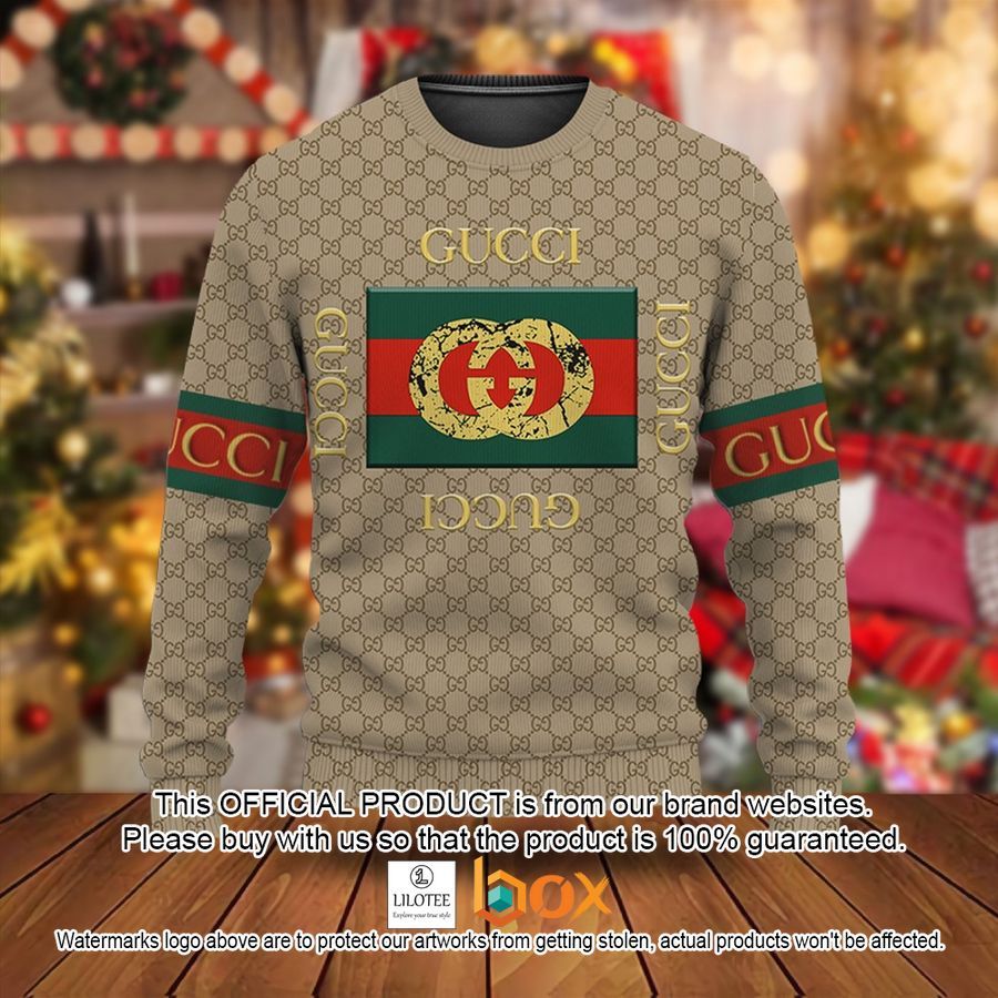 BEST Gucci Gold logo Dark Yellow Christmas Sweater 2