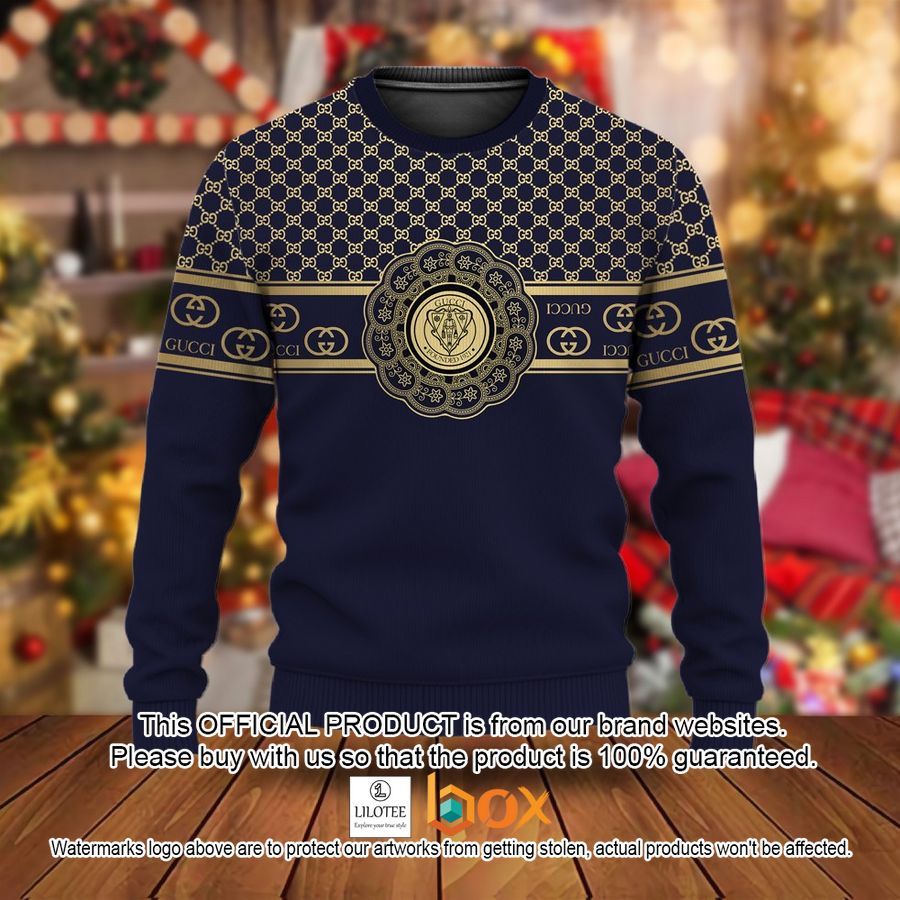 BEST Gucci Gold Navy Christmas Sweater 2