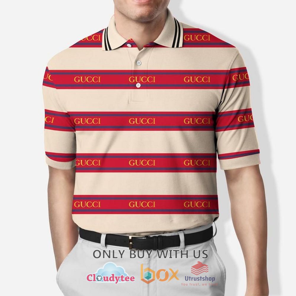 Gucci Red Cream Stripes Polo Shirt - Express your unique style with ...