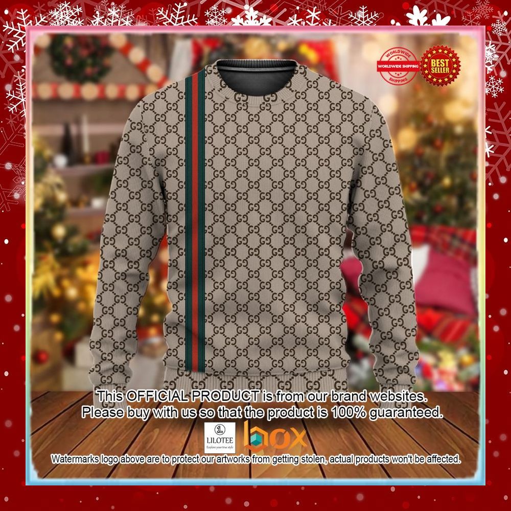 BEST Gucci Red Green Line Brown Christmas Sweater 3