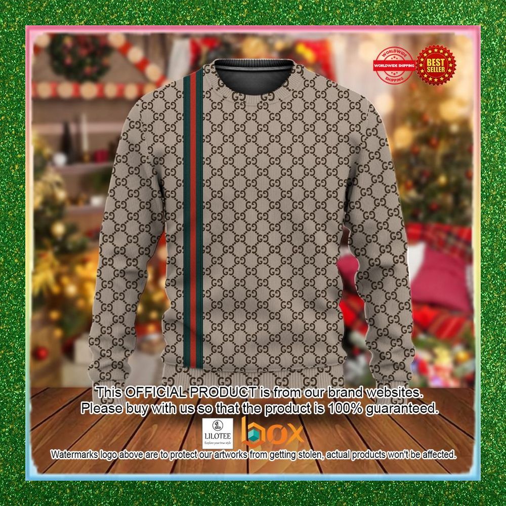 BEST Gucci Red Green Line Brown Christmas Sweater 1