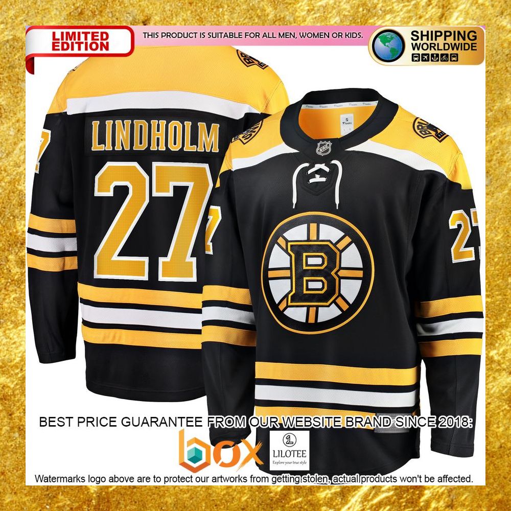 NEW Hampus Lindholm Boston Bruins Home Player Black Hockey Jersey 8