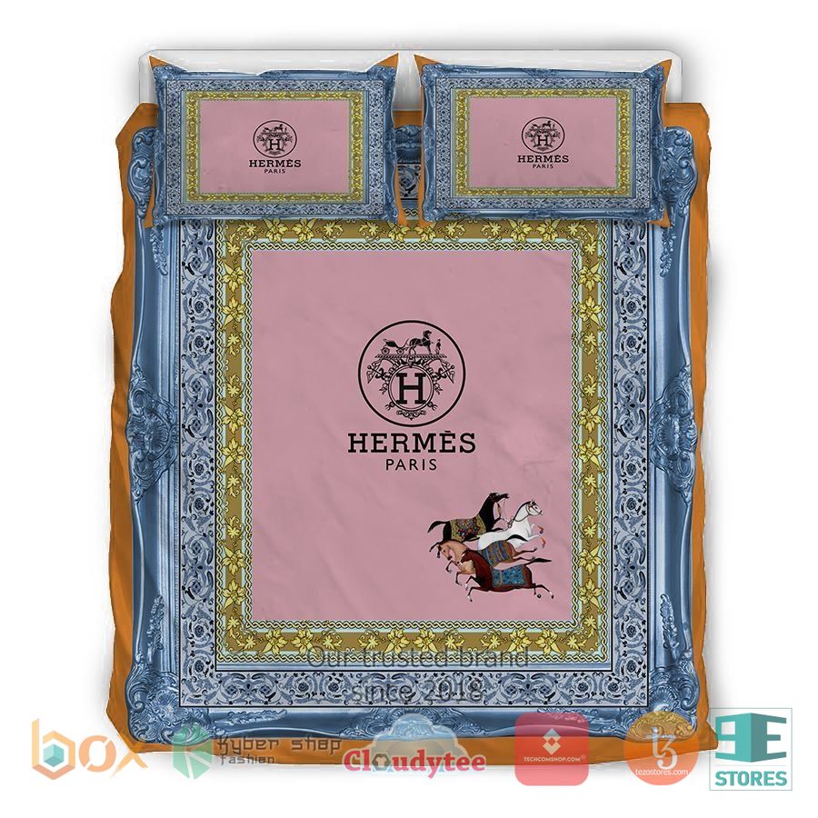 Hermes Paris Pink-Blue Bedding Set 8