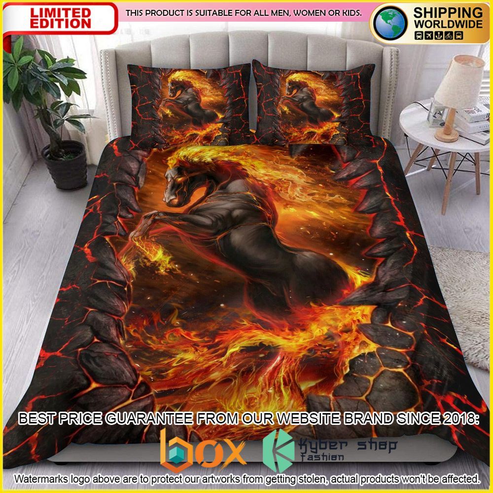 NEW Horse Fire Crack Luxury Bedding Set 1