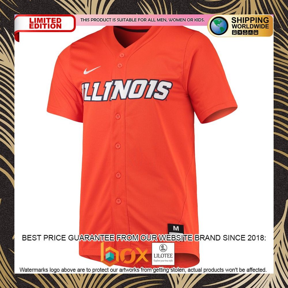 NEW Illinois Fighting Illini Replica Orange Baseball Jersey 6