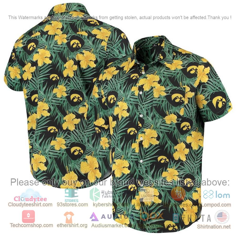 HOT Iowa Hawkeyes Gold Floral Button-Up Hawaii Shirt 1