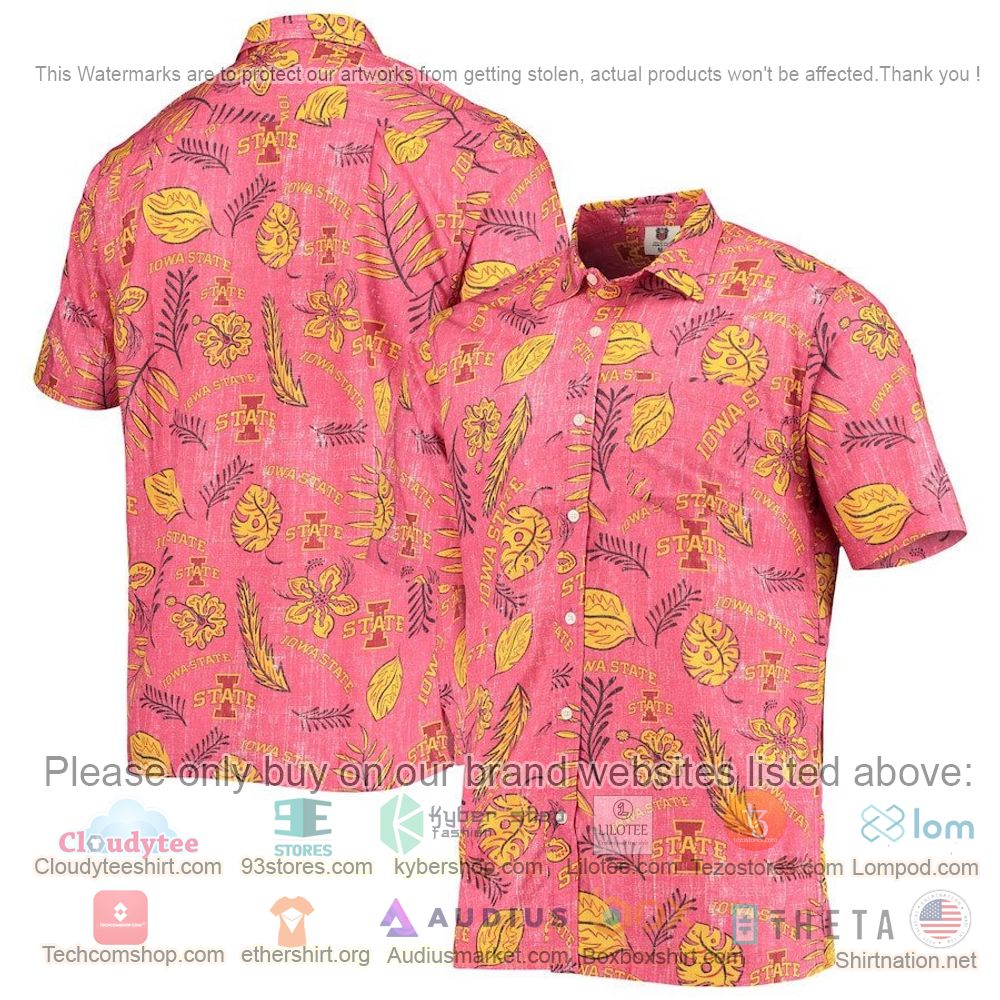 HOT Iowa State Cyclones Cardinal Floral Button-Up Hawaii Shirt 1