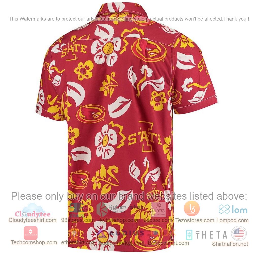 HOT Iowa State Cyclones Cardinal Red Floral Button-Up Hawaii Shirt 3