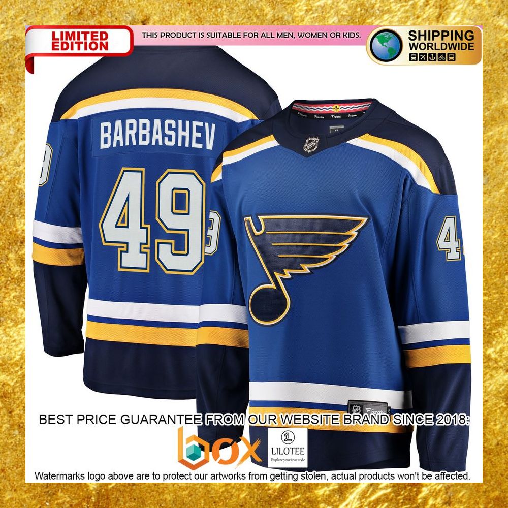 NEW Ivan Barbashev St. Louis Blues Player Blue Hockey Jersey 5