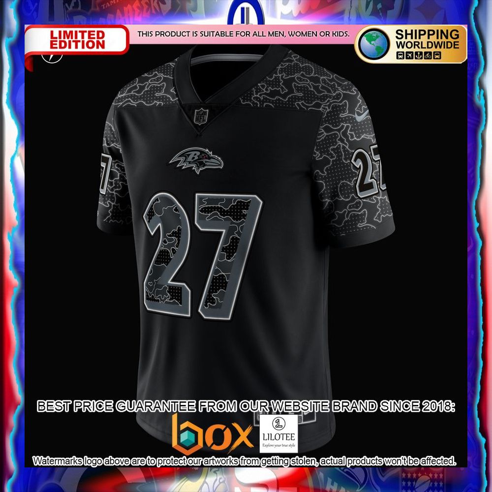 NEW J.K. Dobbins Baltimore Ravens RFLCTV Black Football Jersey 24