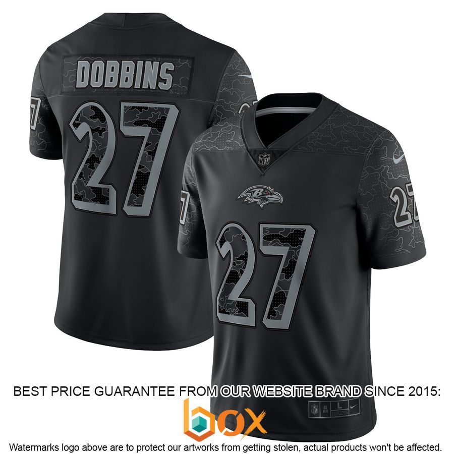 NEW J.K. Dobbins Baltimore Ravens RFLCTV Black Football Jersey 20