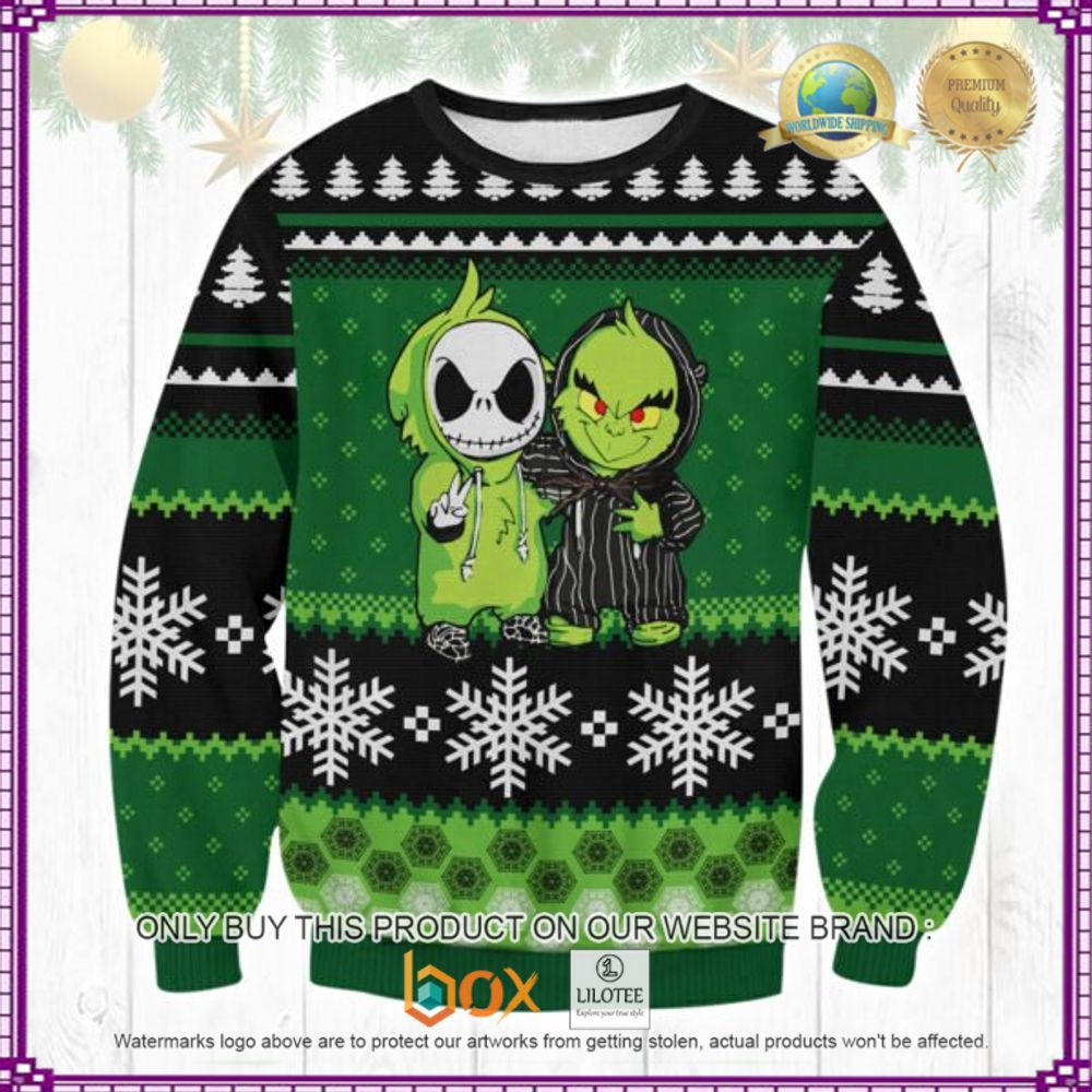 HOT Jack Skellington and Grinch Christmas Ugly Sweater 2