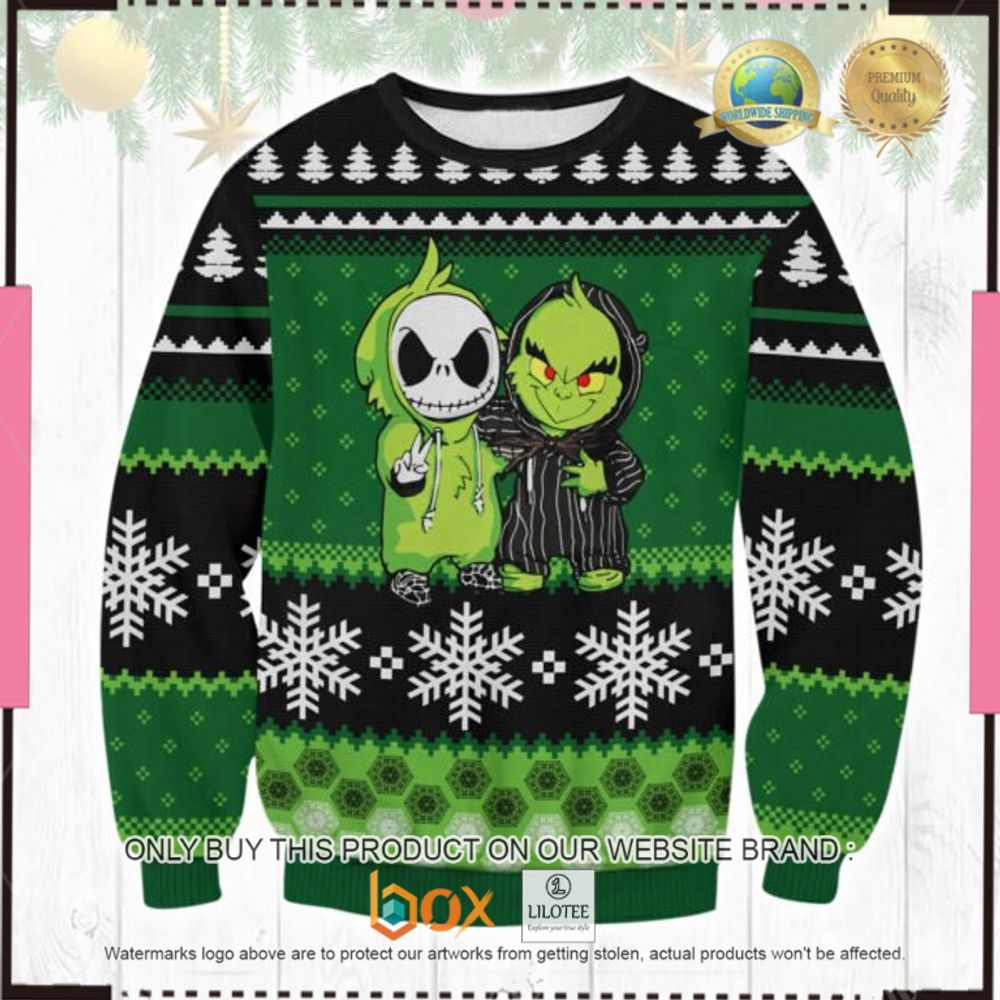 HOT Jack Skellington and Grinch Christmas Ugly Sweater 1