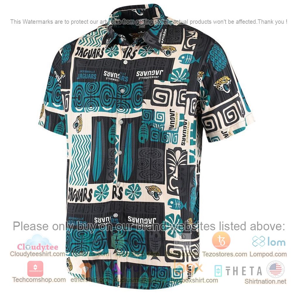 HOT Jacksonville Jaguars Black-Tan Tiki Floral Button-Up Hawaii Shirt 2
