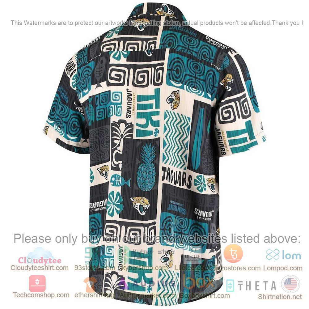HOT Jacksonville Jaguars Black-Tan Tiki Floral Button-Up Hawaii Shirt 3