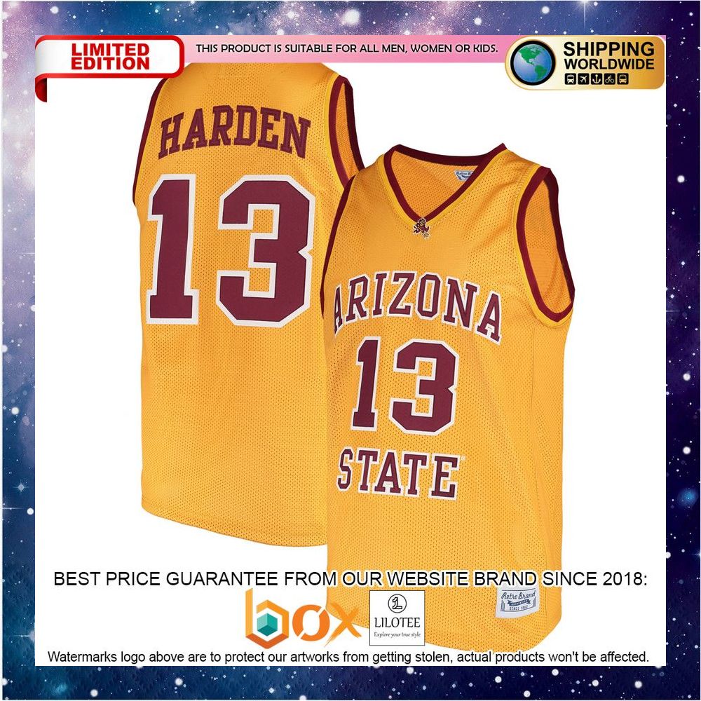 NEW James Harden Arizona State Sun Devils Original Retro Brand Alumni Gold Basketball Jersey 1
