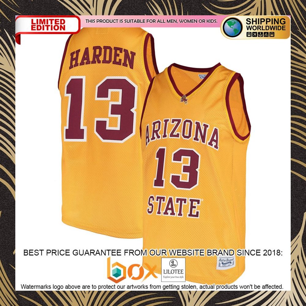 NEW James Harden Arizona State Sun Devils Original Retro Brand Alumni Gold Basketball Jersey 5