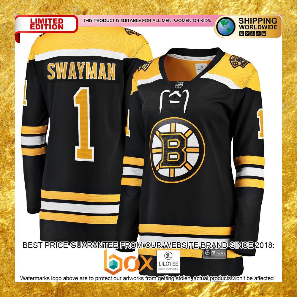 NEW Jeremy Swayman Boston Bruins Women's 2017/18 Home Black Hockey Jersey 5