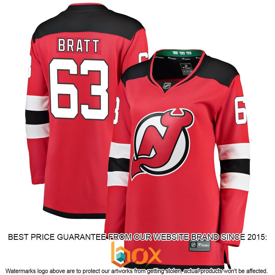 NEW Jesper Bratt New Devils Women's Home Player Red Hockey Jersey 1