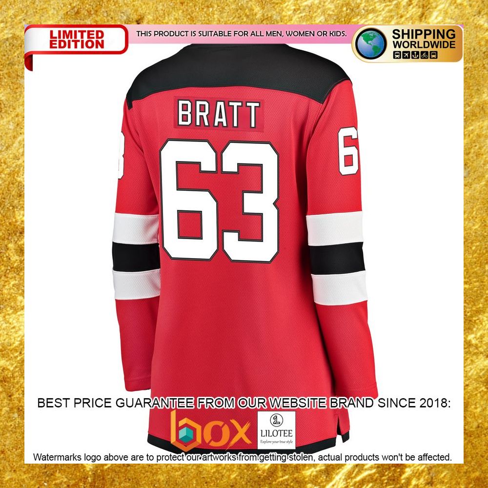 NEW Jesper Bratt New Devils Women's Home Player Red Hockey Jersey 7