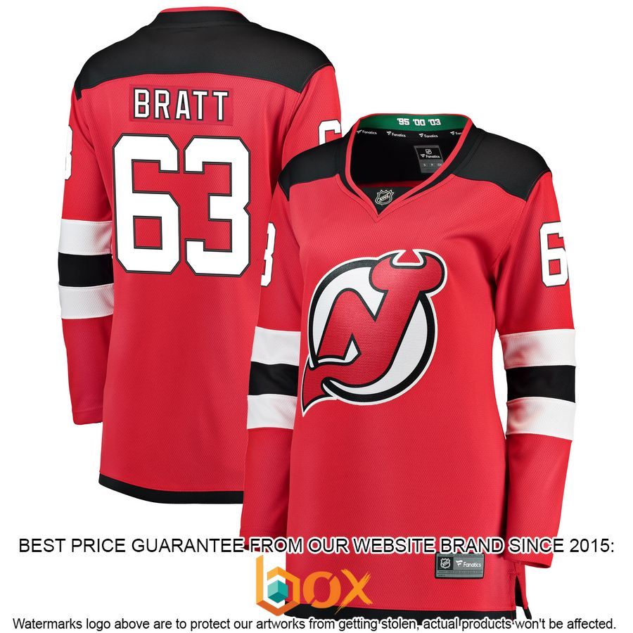NEW Jesper Bratt New Devils Women's Home Player Red Hockey Jersey 4
