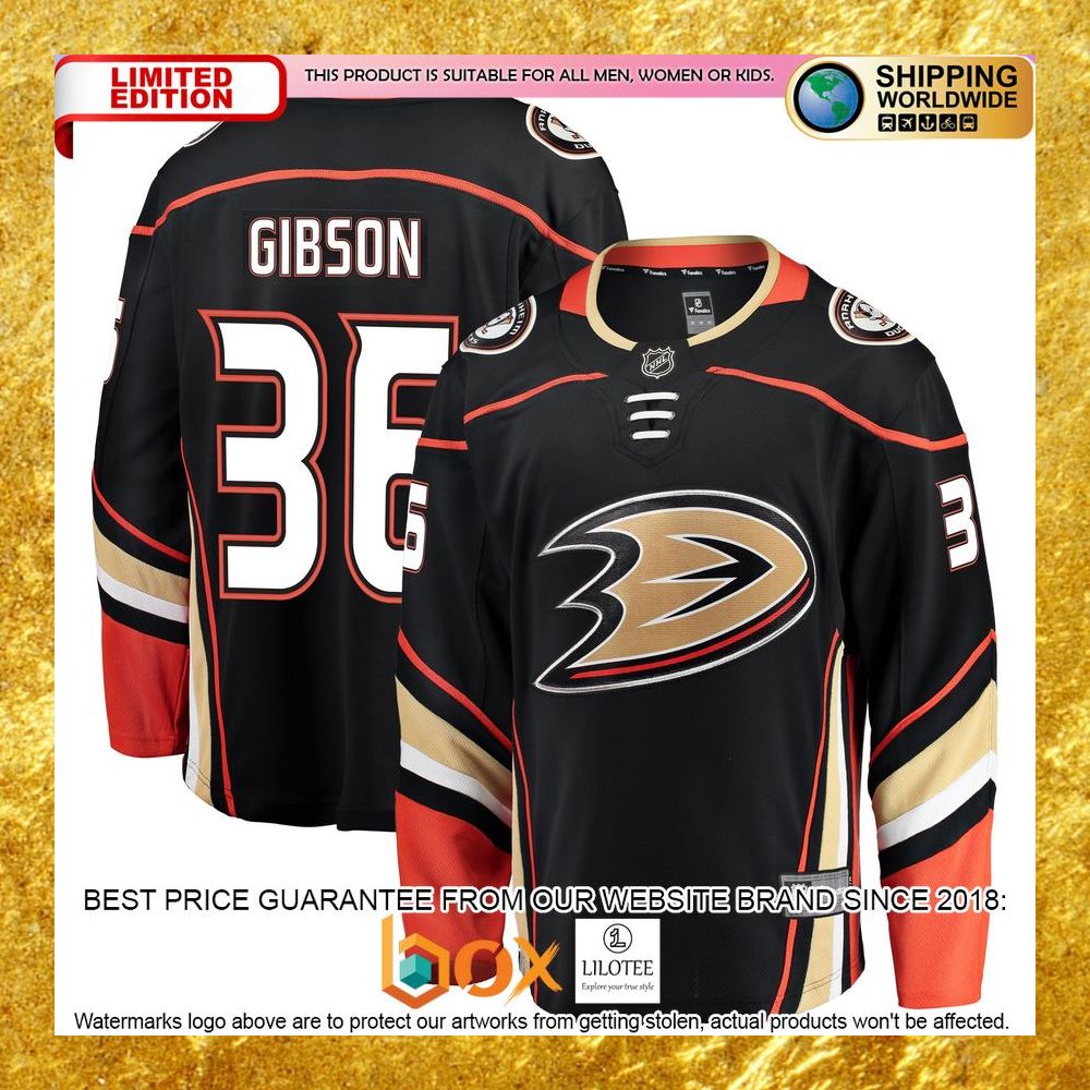 NEW John Gibson Anaheim Ducks Player Black Hockey Jersey 5