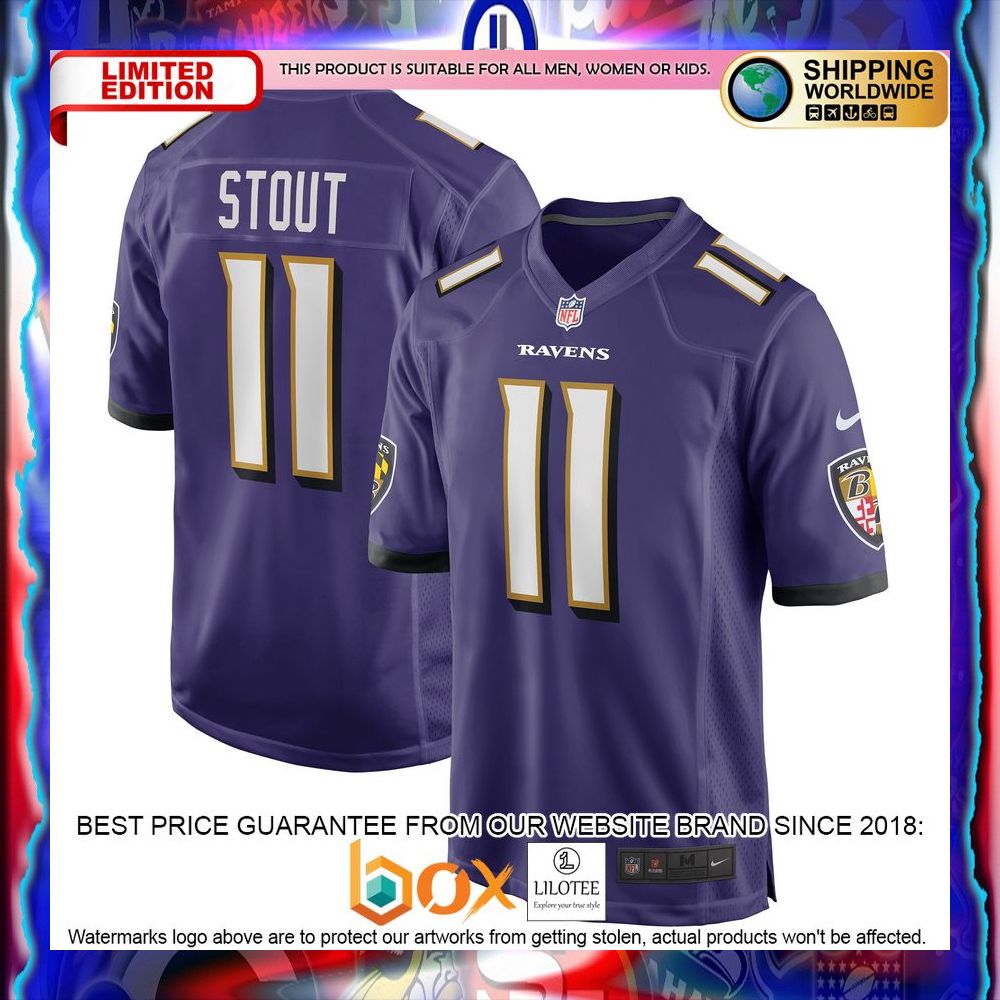NEW Jordan Stout Baltimore Ravens Purple Football Jersey 12