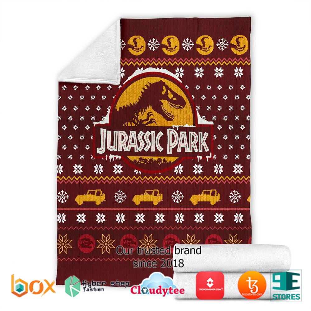 Jurassic Park Red Ugly Christmas Blanket 7