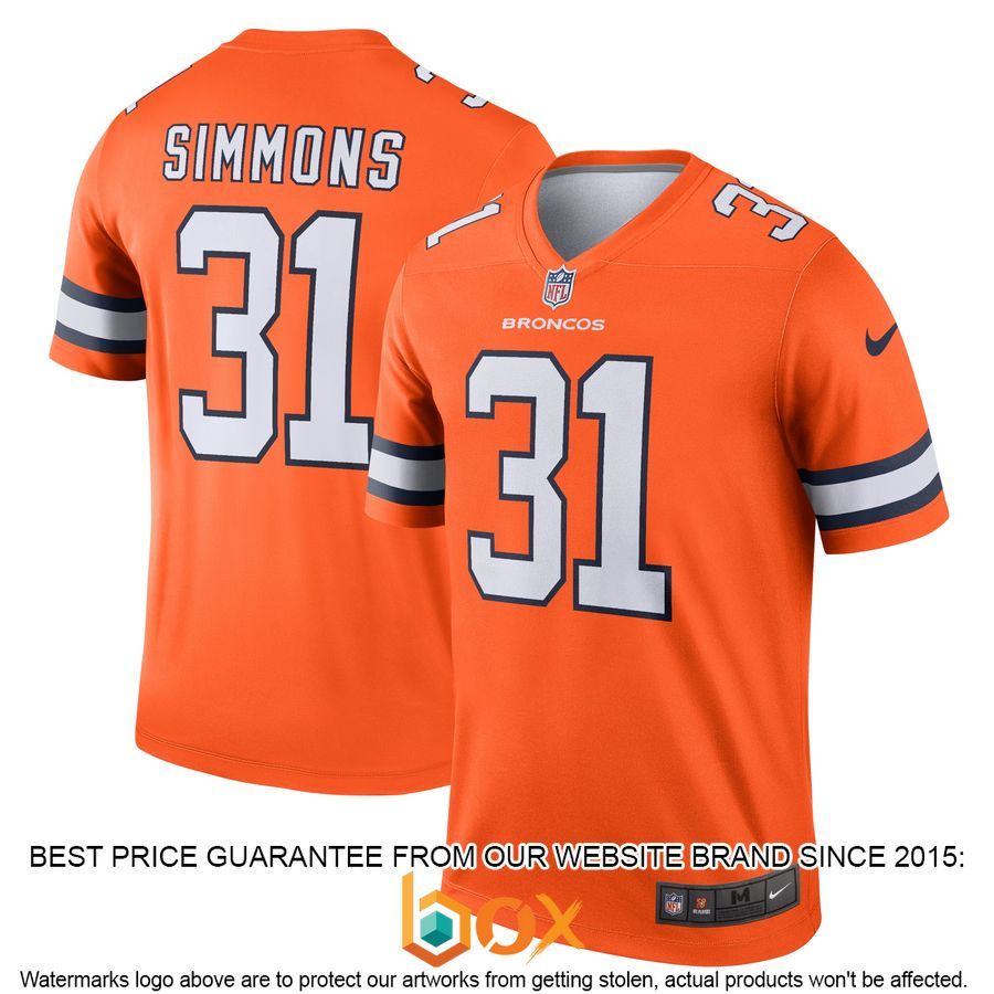 NEW Justin Simmons Denver Broncos Alternate Legend Orange Football Jersey 1