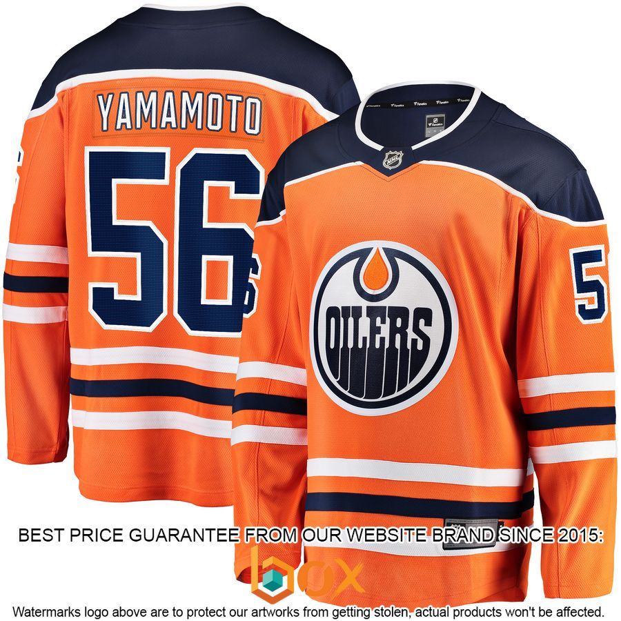 NEW Kailer Yamamoto Edmonton Oilers Home Player Orange Hockey Jersey 1