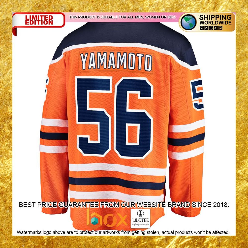 NEW Kailer Yamamoto Edmonton Oilers Home Player Orange Hockey Jersey 7