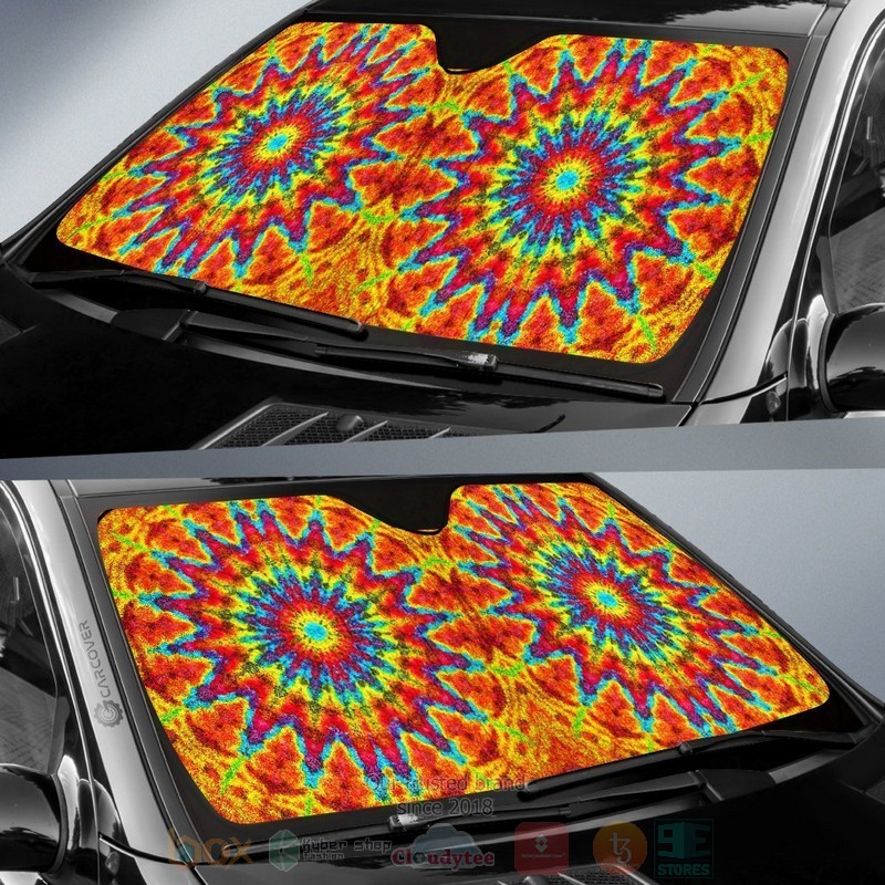 Kaleidoscope Tie Dye Printed Hippie Car Sunshade 2