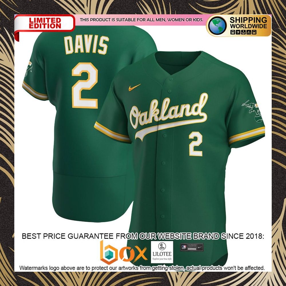 NEW Khris Davis Oakland Athletics Alternate Authentic Player Kelly Green Baseball Jersey 4