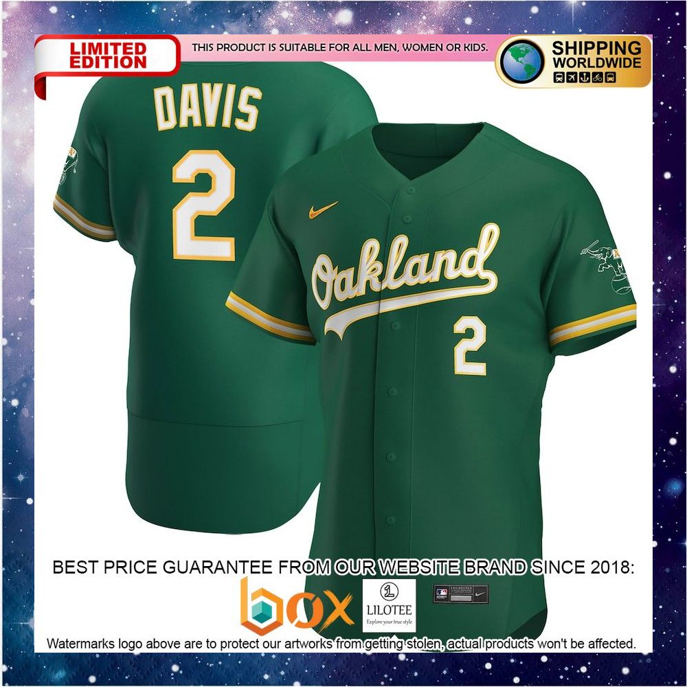NEW Khris Davis Oakland Athletics Alternate Authentic Player Kelly Green Baseball Jersey 1