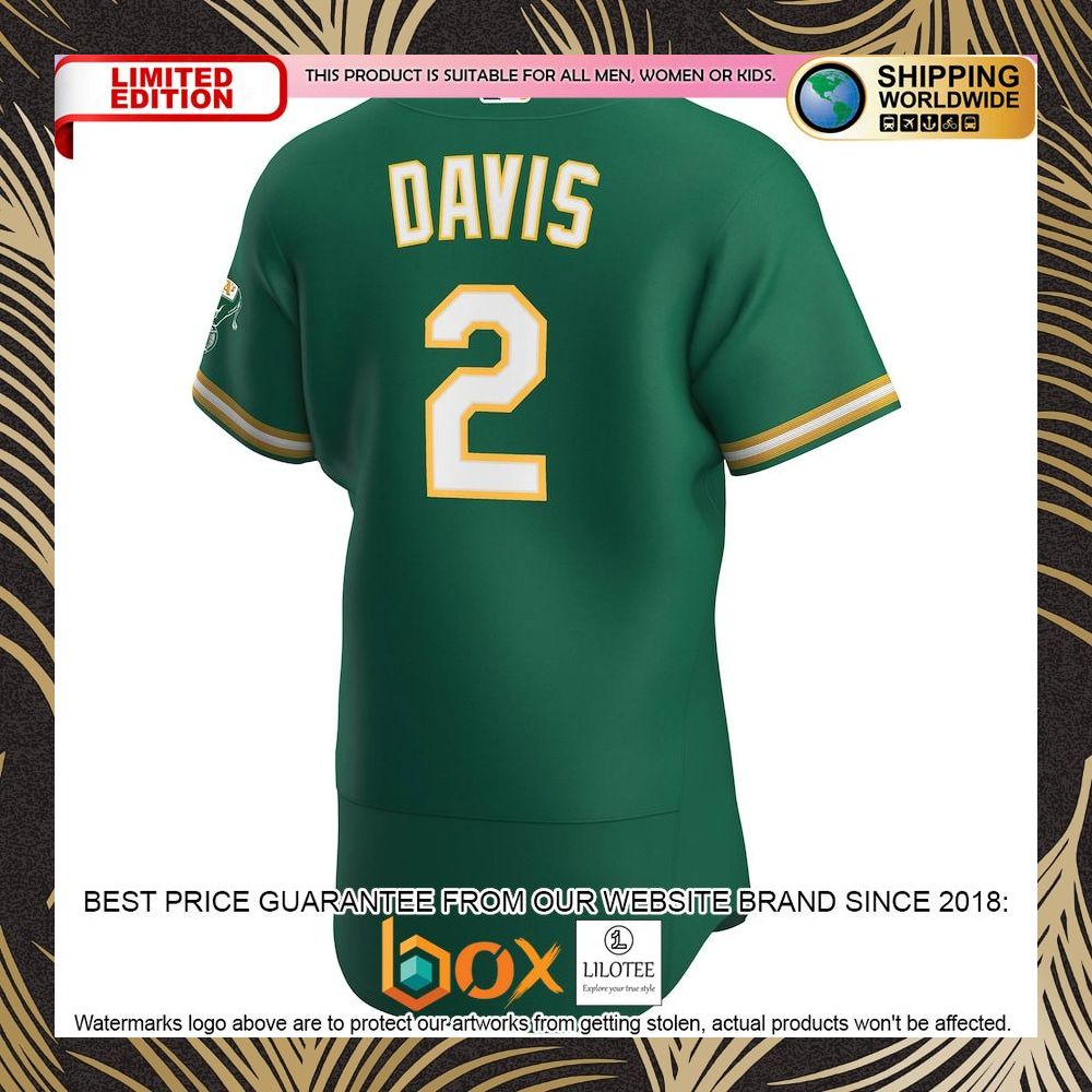 NEW Khris Davis Oakland Athletics Alternate Authentic Player Kelly Green Baseball Jersey 6