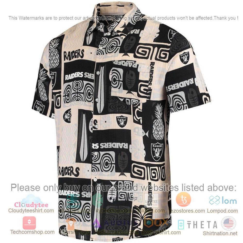 HOT Las Vegas Raiders Black-Tan Tiki Floral Button-Up Hawaii Shirt 2