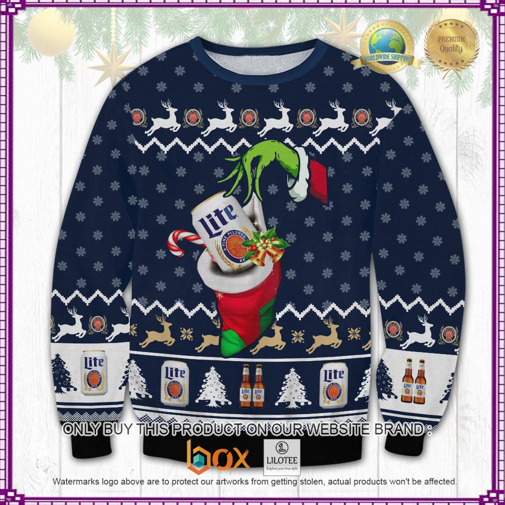 HOT Lite Beer the Grinch Hand Christmas Sweater 3