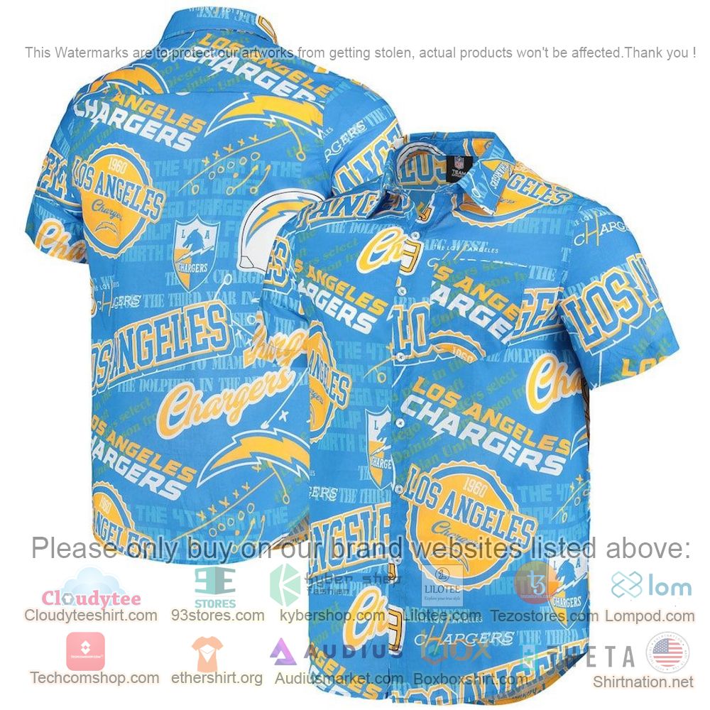 HOT Los Angeles Chargers Powder Blue Button-Up Hawaii Shirt 1