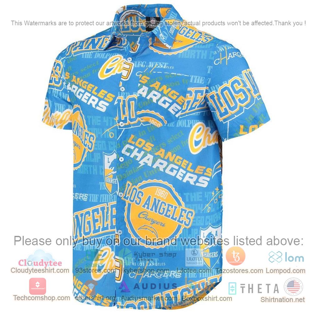 HOT Los Angeles Chargers Powder Blue Button-Up Hawaii Shirt 2