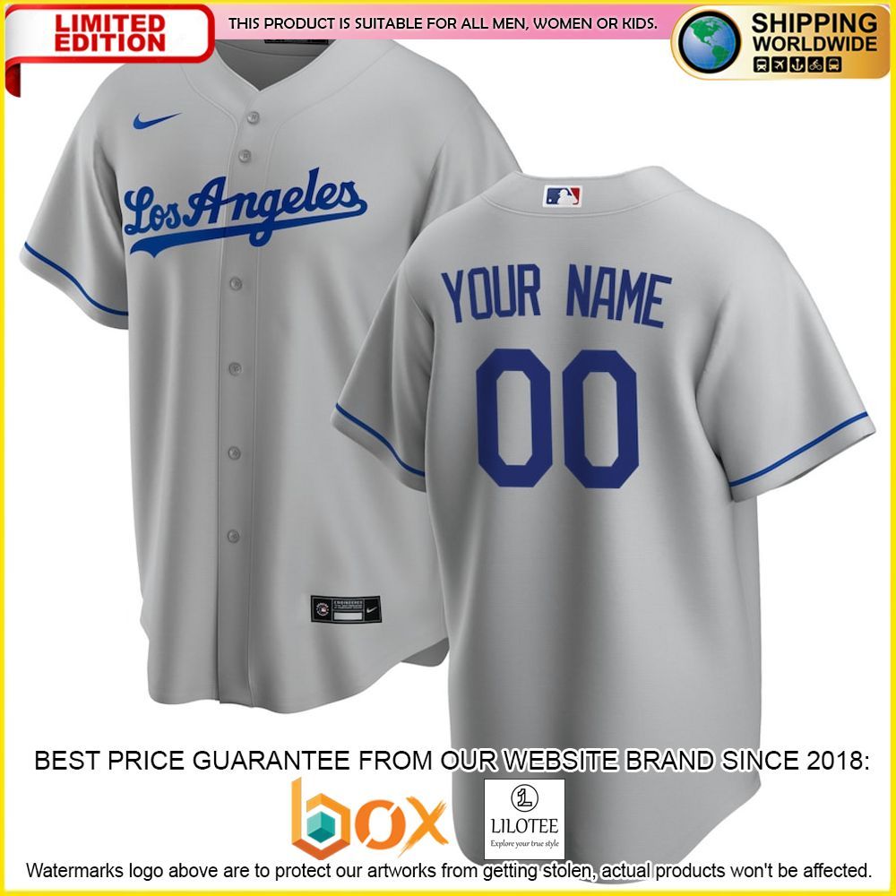 HOT Los Angeles Dodgers MLB Custom Name Number Gray Baseball Jersey Shirt 1