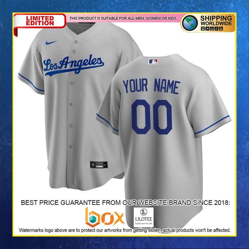 HOT Los Angeles Dodgers MLB Custom Name Number Gray Baseball Jersey Shirt 4