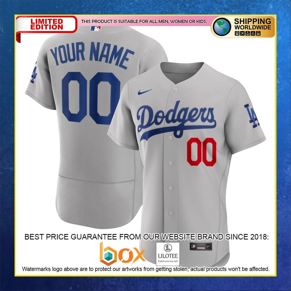 HOT Los Angeles Dodgers Custom Name Number Gray Baseball Jersey Shirt 4
