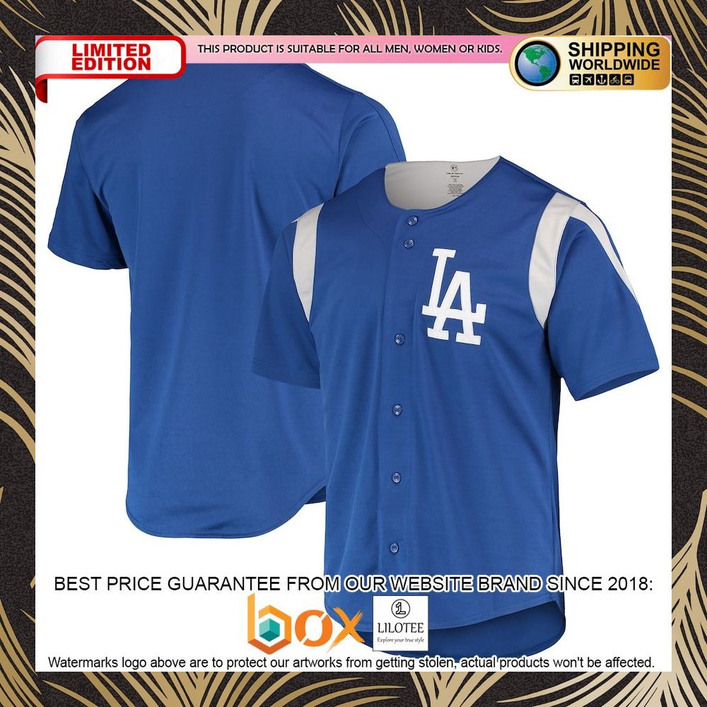 NEW Los Angeles Dodgers Stitches Team Color FullButton Royal Baseball Jersey 4