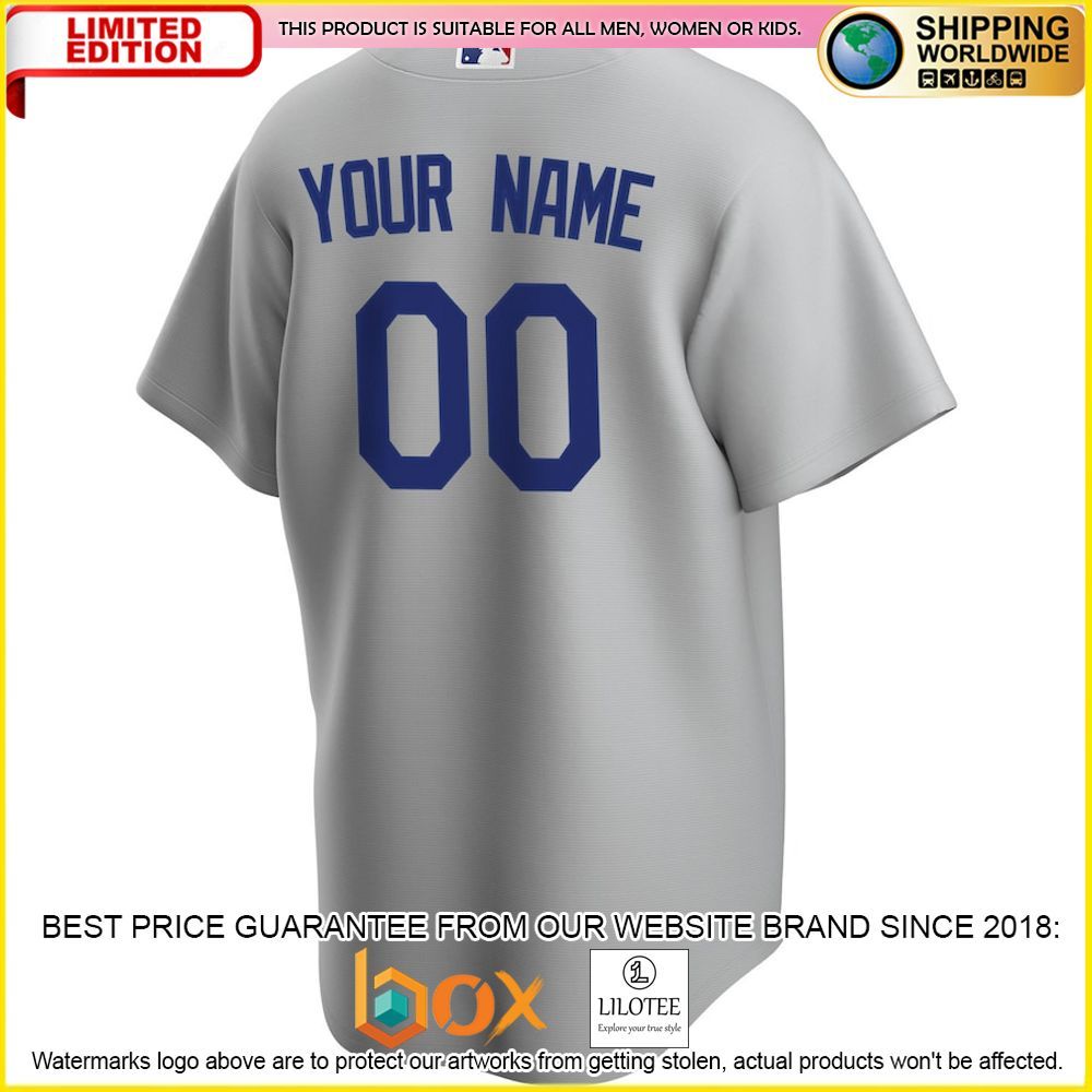 HOT Los Angeles Dodgers Team Custom Name Number Gray Baseball Jersey Shirt 3