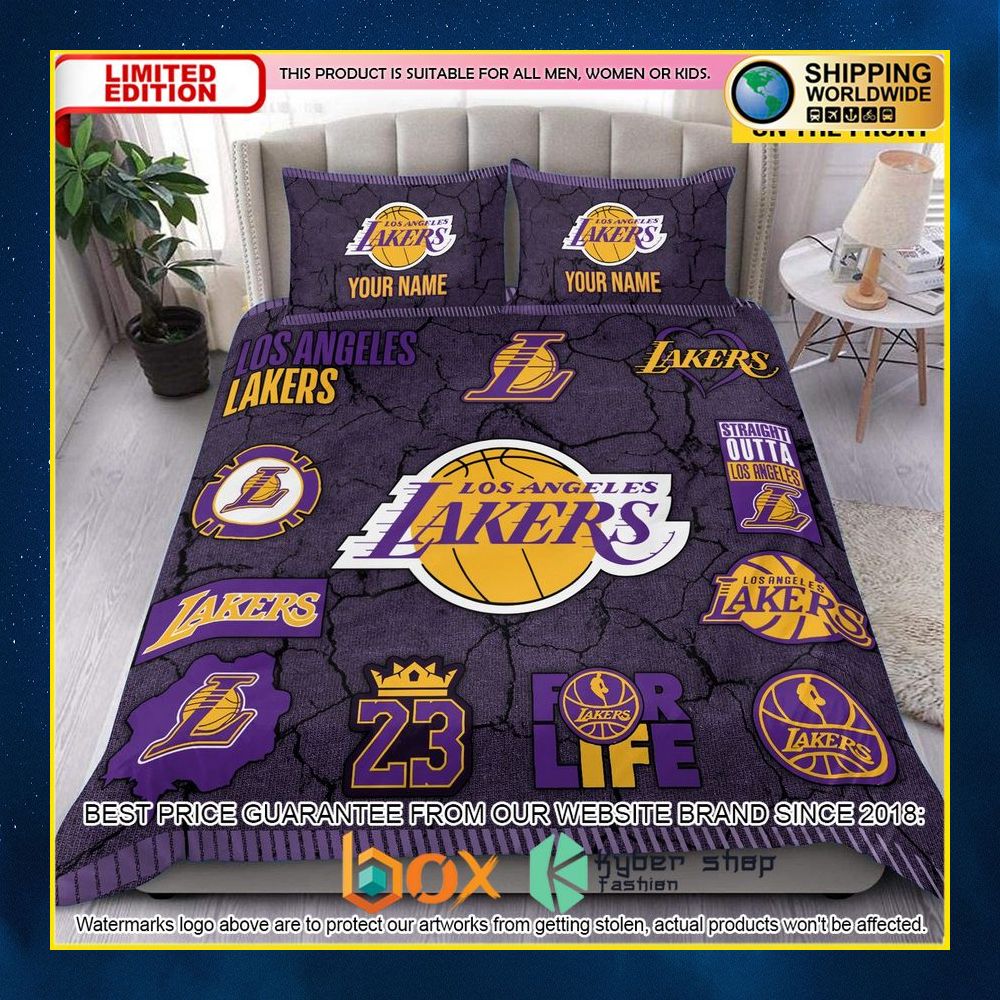 NEW Los Angeles Lakers Custom Name Crack Luxury Bedding Set 9
